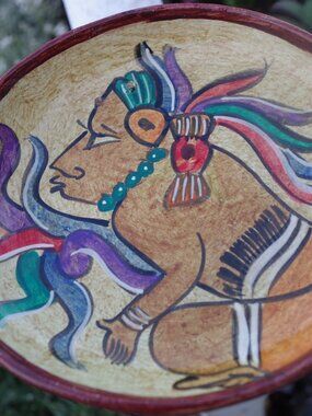 Vintage Mexican Folk Art Terracotta Plate Hand -Painted